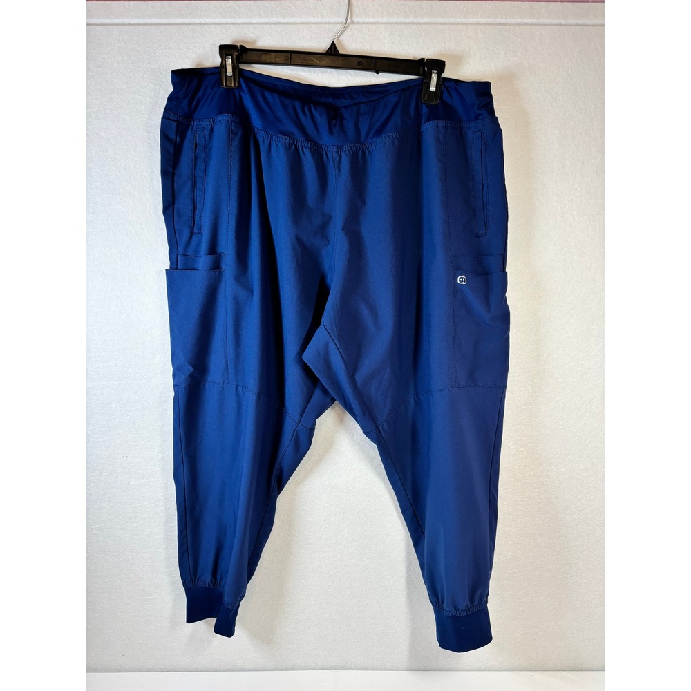 WonderWink W123 Womens Blue Scrub Pants Jogger Petite 3X Plus Fit 5555